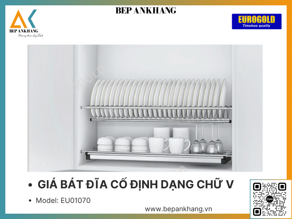 Kệ chén bát đĩa cố định dạng chữ V 2 tầng Eurogold EU01070 - 700mm - Inox 201